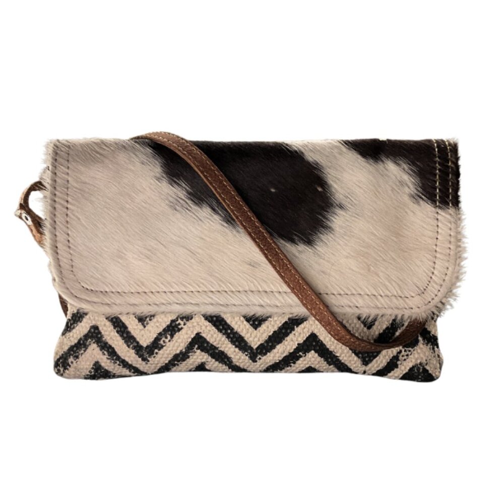 Myra Bag Cowhide Crossbody Clutch | Brown White Genuine Cow Hide | BOHO Western